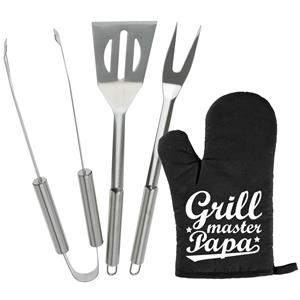 Trendoz BBQ/barbecue gereedschap set 3-delig RVS met BBQ handschoen Grillmaster papa -