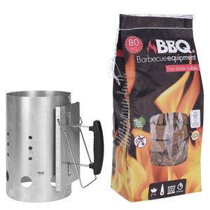 Trendoz BBQ briketten/houtskool starter met kunststoffen handvat 30 cm met 80x BBQ aanmaakblokjes -