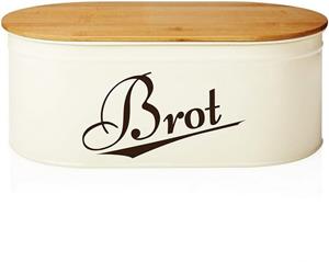 Lumaland Brotkasten Cuisine Brotkasten, Edelstahl, (1-tlg), Brotdose Brotbox Metall Bambus Deckel oval 36x20x13,8 Weiß