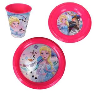 Marabellas Shop Geschirr-Set 3-tlg. Plastikgeschirr-Se für Kinder Disney Frozen oder Peppa Wutz, Kunststoff