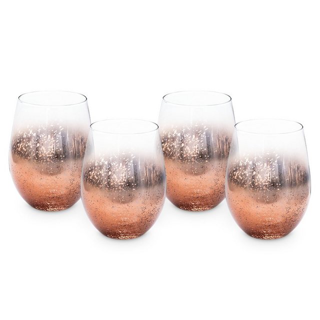 Navaris Longdrinkglas, Glas, roségold getönte Gläser 4er-Set - Farbige Trinkgläser in rosa