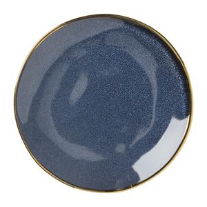Xenos Gebaksbordje met gouden rand - donkerblauw - ø15 cm