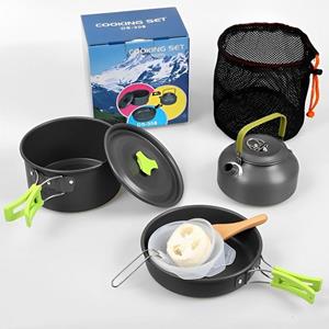 Decome Geschirr-Set Hochwertiger Outdoor-Campingkochset mit Teekanne und Pfannenset