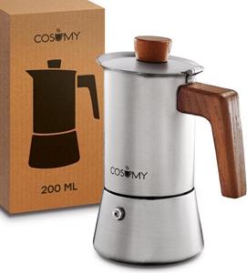 Cosumy Espressokocher Espressokocher 200ml mit Holzgriff, Induktionsgeeignet, FSC-zertifiziertes Eichenholz