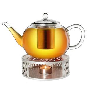 Creano Teekanne  Teekanne aus Glas 1,2l + ein Stövchen aus Edelstahl, 3-teilige, (Set)