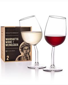 Vinoletta Wankelmut Weinglas Lustige, krumme Wein-Gläser, handgebogen in DE, witziges Geschenk, Als 2er oder 4er Set