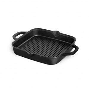 BURNHARD Grillpfanne Gusseiserne Bratpfanne mit Griff, Steakpfanne 26 cm