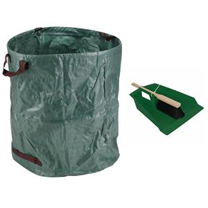 Talen Tools Groot stoffer/blik groen 43 cm met tuinafvalzak 272L voor tuinafval/bladeren -