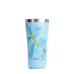 Zoku  Thermosbeker RVS, 550 ml, Blauw Bloem Design, 3-in-1 - 