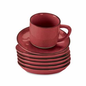 Mirabeau Geschirr-Set Tasse mit Untertasse 6er Set Biarré rot, Steinzeug