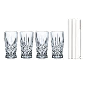 Nachtmann Longdrinkglas Noblesse 4er Set mit vier Glastrinkhalmen, Kristallglas