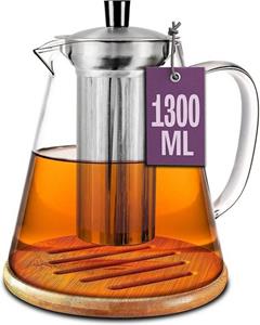Cosumy Teekanne Teekanne 1300ml mit Filter, 1300 l, (Set), mit Siebeinsatz inkl. Untersetzer - Spülmaschinenfest - Hitzebeständig