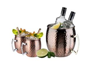 APS Cocktailglas, Edelstahl, Moscow Mule Cocktail Set 1x Flaschenkühler, 2x Kupfer-becher, 2x Halm