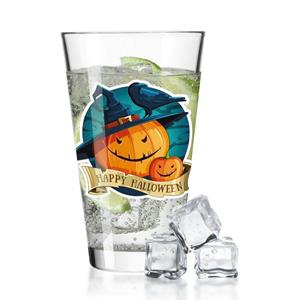 GRAVURZEILE Glas Wasserglas mit UV-Druck - Happy Halloween Kürbis Design -