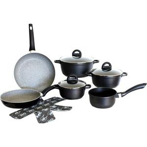 Elo Topf-Set Black, Aluminiumguss (Set, 10-tlg., Kochtopf 16/20/24 cm, Stielkasserolle 16 cm, Bratpfanne 24/28 cm), mit hochwertiger Antihaftversiegelung, Induktion