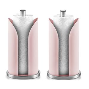 Zeller 2x Luxe roze/zilveren metalen keukenrolhouders rond half dicht 15 x 31 cm -