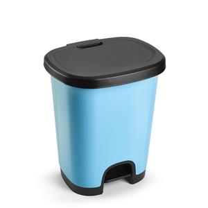 PlasticForte Kunststof afvalemmers/vuilnisemmers lichtblauw/zwart van 27 liter met pedaal -