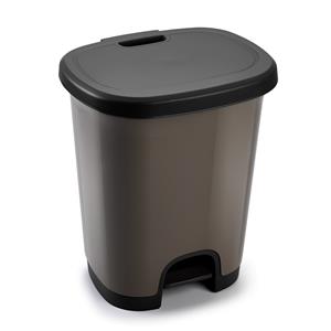 PlasticForte Kunststof afvalemmers/vuilnisemmers taupe bruin/zwart van 27 liter met pedaal -