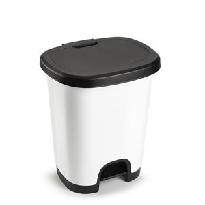 PlasticForte Kunststof afvalemmers/vuilnisemmers wit/zwart van 27 liter met pedaal -