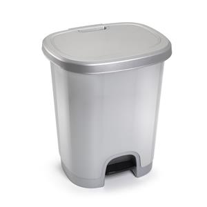 PlasticForte Kunststof afvalemmers/vuilnisemmers zilver 27 liter met pedaal -
