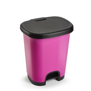 PlasticForte Kunststof afvalemmers/vuilnisemmers fuchsia roze/zwart van 27 liter met pedaal -
