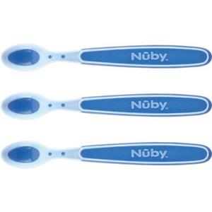 Nuby Kinderlöffel Breilöffel Soft Flex, 3er Set, blau (3 Stück), mit Wärmesensor