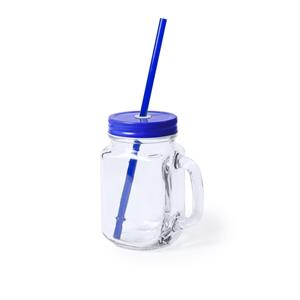 1x stuks Drink potjes van glas Mason Jar blauwe deksel 500 ml -