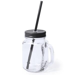 1x stuks Drink potjes van glas Mason Jar zwarte deksel 500 ml -