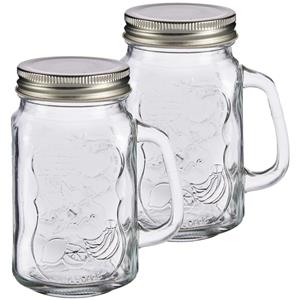 Vivalto Set van 2x stuks glazen Mason Jar drinkbekers/drinkpotjes met dop 430 ml -