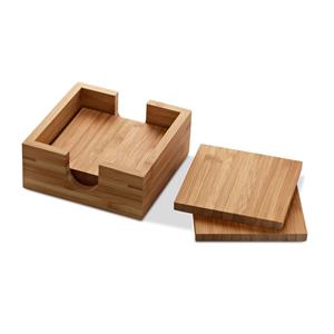 8x Vierkante onderzetters van bamboe met houder 10 x 10 cm -