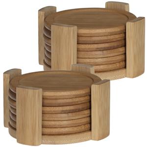 Secret de Gourmet Set van 12x ronde onderzetters voor glazen D10 cm bamboe -