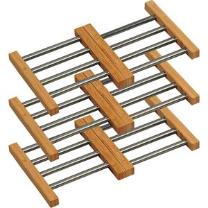 6x Vierkante pannenonderzetters van Rvs/bamboe 20 x 14/22 cm -