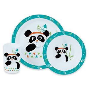 2x stuks panda thema plastic kinderservies set 3-delig bord/kom/beker -