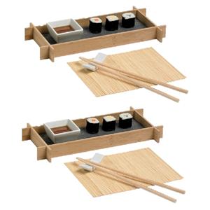 Cosy & Trendy 4x stuks bamboe sushi serveerset voor 1 persoon 6-delig -