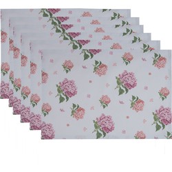 Clayre & Eef Placemats Set van 6 48x33 cm Wit Roze Katoen Hortensia