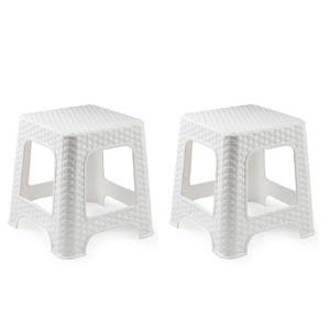 Forte Plastics Set van 2x stuks keukenkrukje/opstapje wit rotan 30 cm -