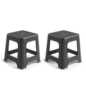 Forte Plastics Set van 3x stuks keukenkrukje/opstapje zwart rotan 30 cm -