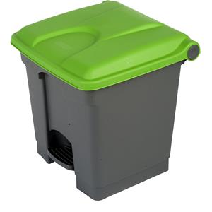 Afvalverzamelaar met pedaal, inhoud 30 l, b x h x d = 410 x 435 x 400 mm, grijs, deksel groen