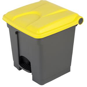 Afvalverzamelaar met pedaal, inhoud 30 l, b x h x d = 410 x 435 x 400 mm, grijs, deksel geel