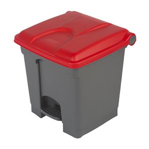 Afvalverzamelaar met pedaal, inhoud 30 l, b x h x d = 410 x 435 x 400 mm, grijs, deksel rood