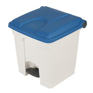 Afvalverzamelaar met pedaal, inhoud 30 l, b x h x d = 410 x 435 x 400 mm, wit, deksel blauw