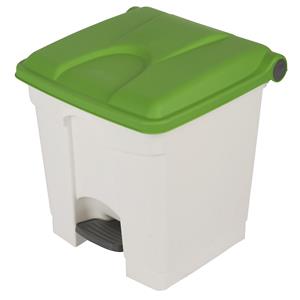 Afvalverzamelaar met pedaal, inhoud 30 l, b x h x d = 410 x 435 x 400 mm, wit, deksel groen