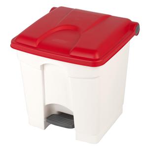 Afvalverzamelaar met pedaal, inhoud 30 l, b x h x d = 410 x 435 x 400 mm, wit, deksel rood
