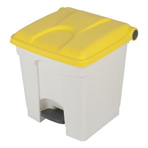 Afvalverzamelaar met pedaal, inhoud 30 l, b x h x d = 410 x 435 x 400 mm, wit, deksel geel