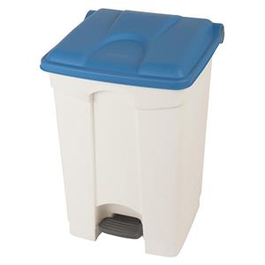 Afvalverzamelaar met pedaal, inhoud 45 l, b x h x d = 410 x 600 x 400 mm, wit, deksel blauw