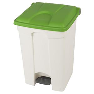 Afvalverzamelaar met pedaal, inhoud 45 l, b x h x d = 410 x 600 x 400 mm, wit, deksel groen