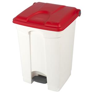 Afvalverzamelaar met pedaal, inhoud 45 l, b x h x d = 410 x 600 x 400 mm, wit, deksel rood