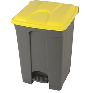 Afvalverzamelaar met pedaal, inhoud 45 l, b x h x d = 410 x 600 x 400 mm, grijs, deksel geel