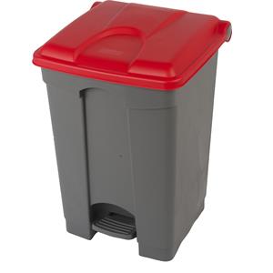 Afvalverzamelaar met pedaal, inhoud 45 l, b x h x d = 410 x 600 x 400 mm, grijs, deksel rood