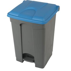 Afvalverzamelaar met pedaal, inhoud 45 l, b x h x d = 410 x 600 x 400 mm, grijs, deksel blauw